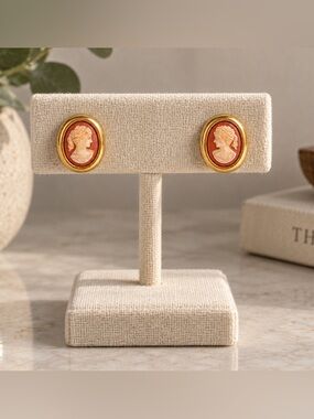 Gold-Tone Pink Cameo Stud Earrings - Classic Women's Jewelry